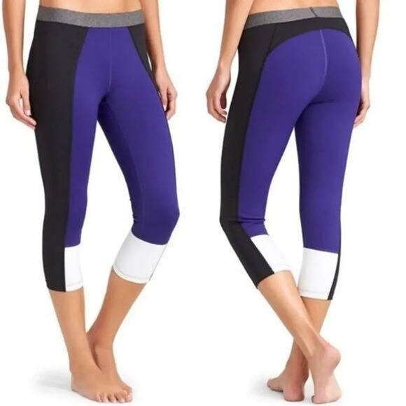Athleta X Derek Lam 10C Blue & White Colorblock Cropped Athletic Leggings S - Picture 1 of 6